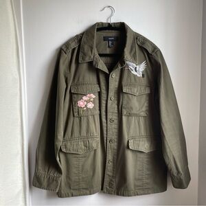 Military/Utility Jacket Boho embroidered Heron&Floral